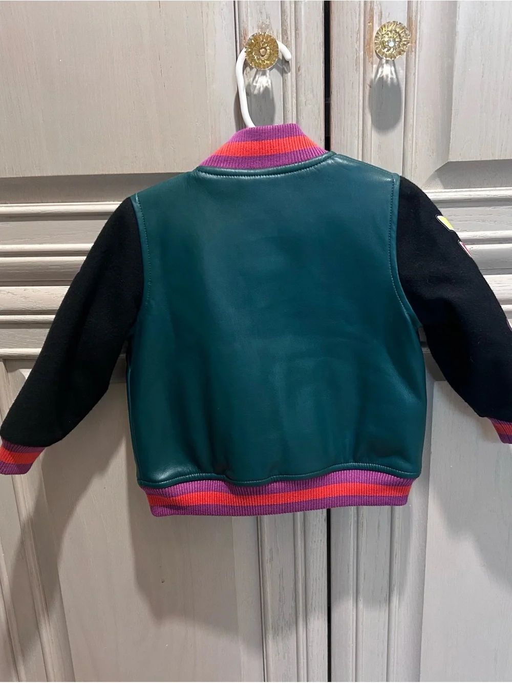 Stella McCartney Kids Teal Letterman Jacket with Colorful Patches